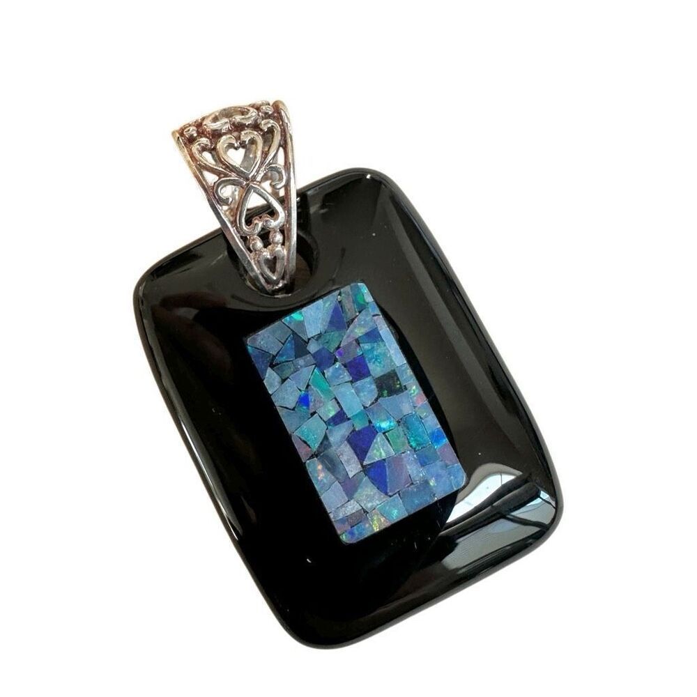 Jay King DTR Sterling Silver Black Agate & Micro Opal Mosaic Pendant
